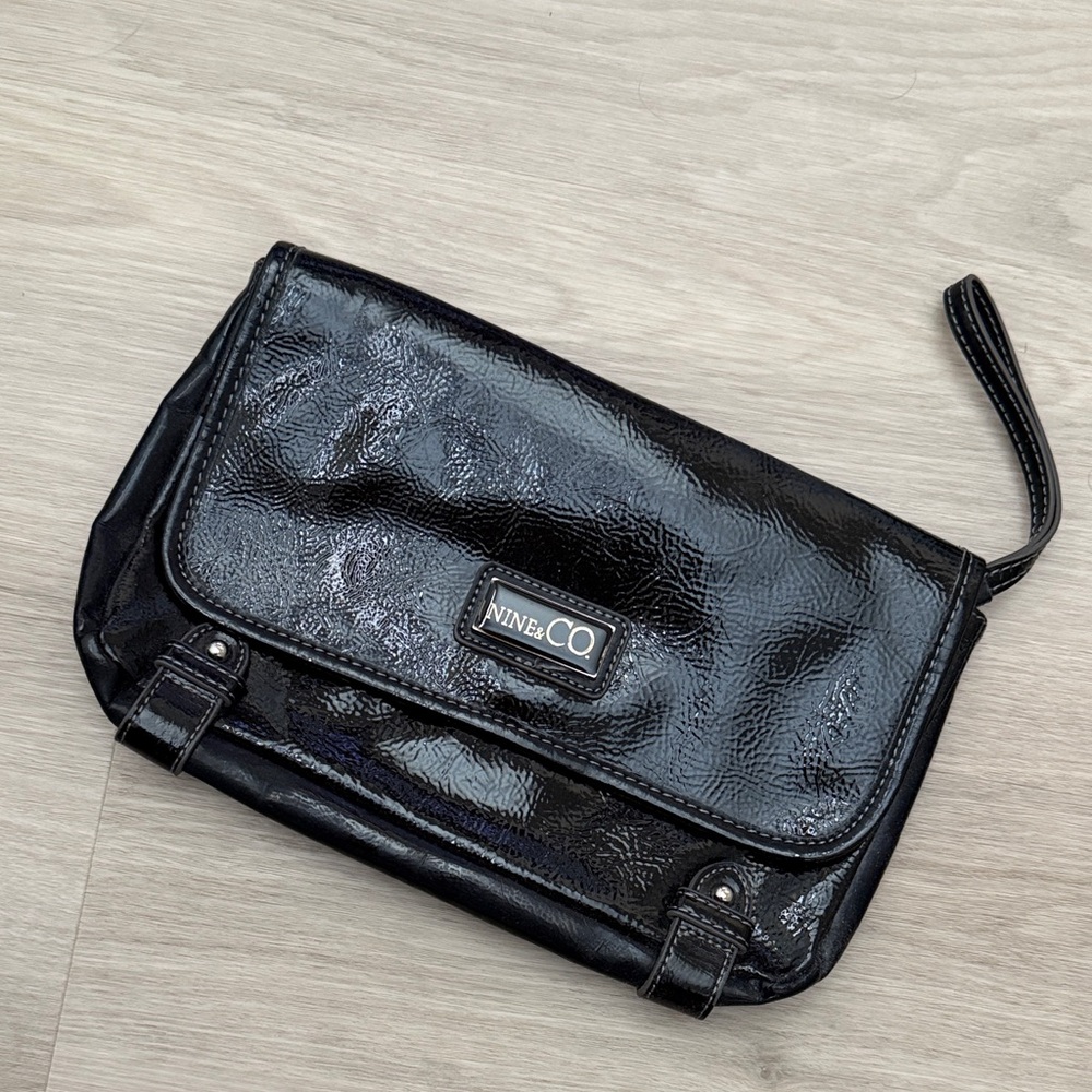 Nine & Co. Black Glossy Patent Toiletry Wristlet